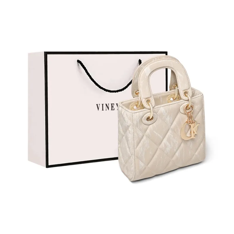 VINEY Synthetic Leather Handbag, Shoulder Bag, Crossbody Bag, Lady Dior Bag Regular Women's Ecru-1