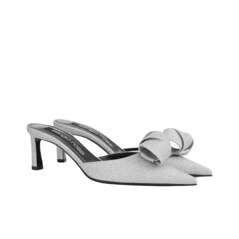 SERGIO ROSSI Sr Bigoudi Closed Toe Slippers 6cm Women's Silver-2
