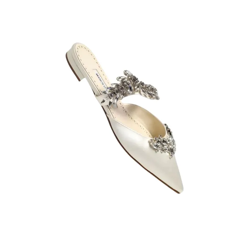 MANOLO BLAHNIK Slip Resistant Closed Toe Slippers Women's White-3