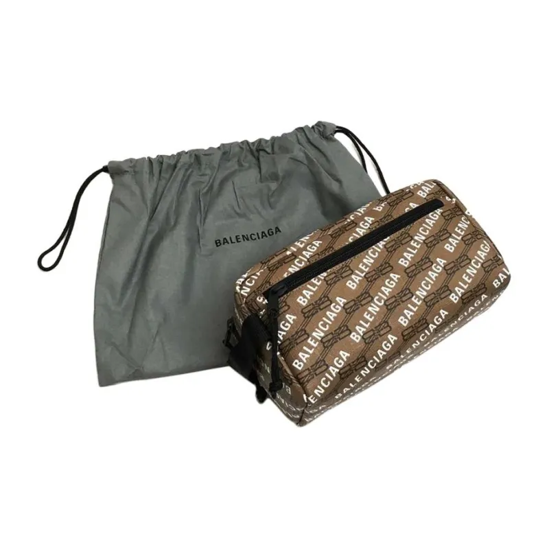 Balenciaga Coated Canvas Toiletry Bag Men's Brown & Black-3