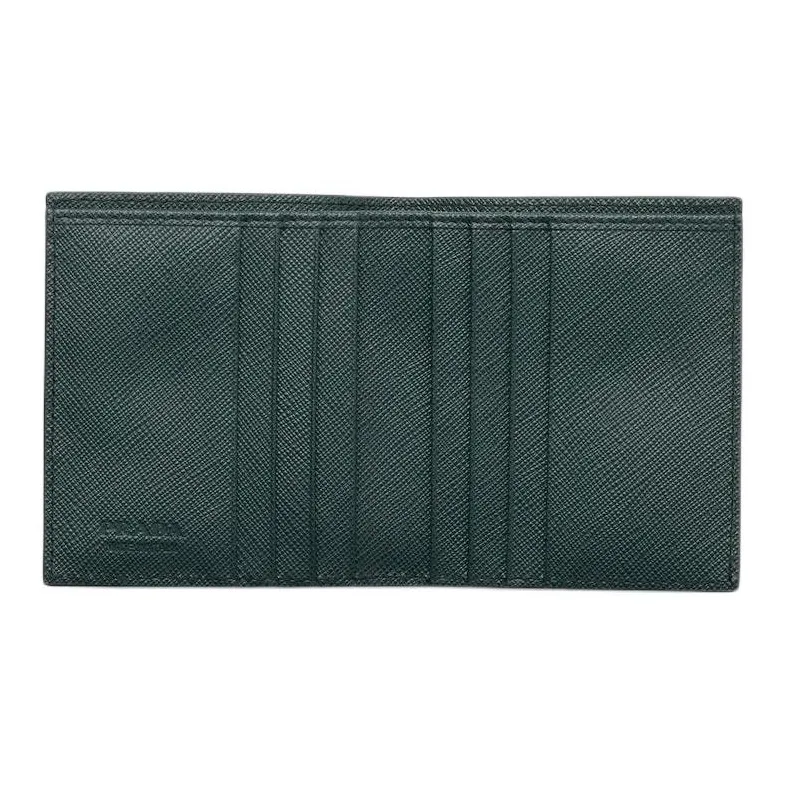 PRADA Saffiano Calfskin Wallet Men's Smoke Gray & Emerald Jade-3