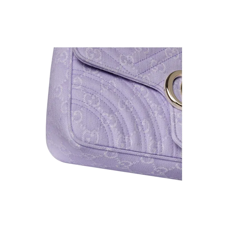 GUCCI GG Marmont Denim Crossbody Bag, Shoulder Bag Medium Size Women's Light Purple & White-5