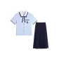 Women's Short-Sleeved+Navy Blue Long Skirt+Bow Tie