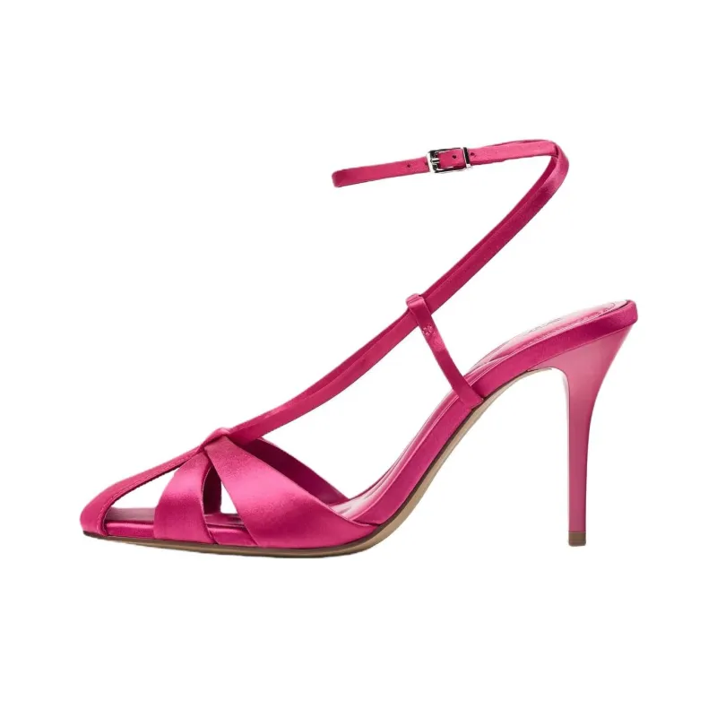 ZARA Slim Heel High Heels 9cm Women's Rose Red-0