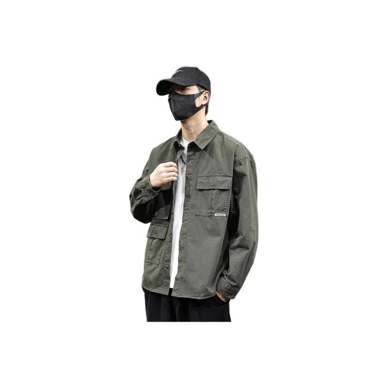 Tonlion Denim Jackets Men Army Green-0