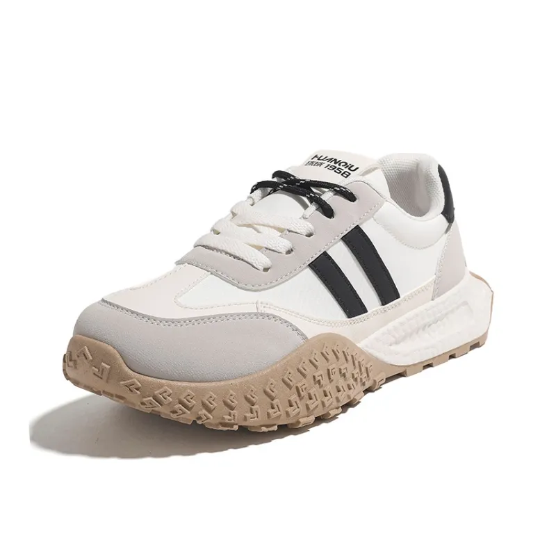 HUANQIU Abrasion Resistant Lightweight Height Increasing Low Top Casual Shoes Women's Beige Black-1