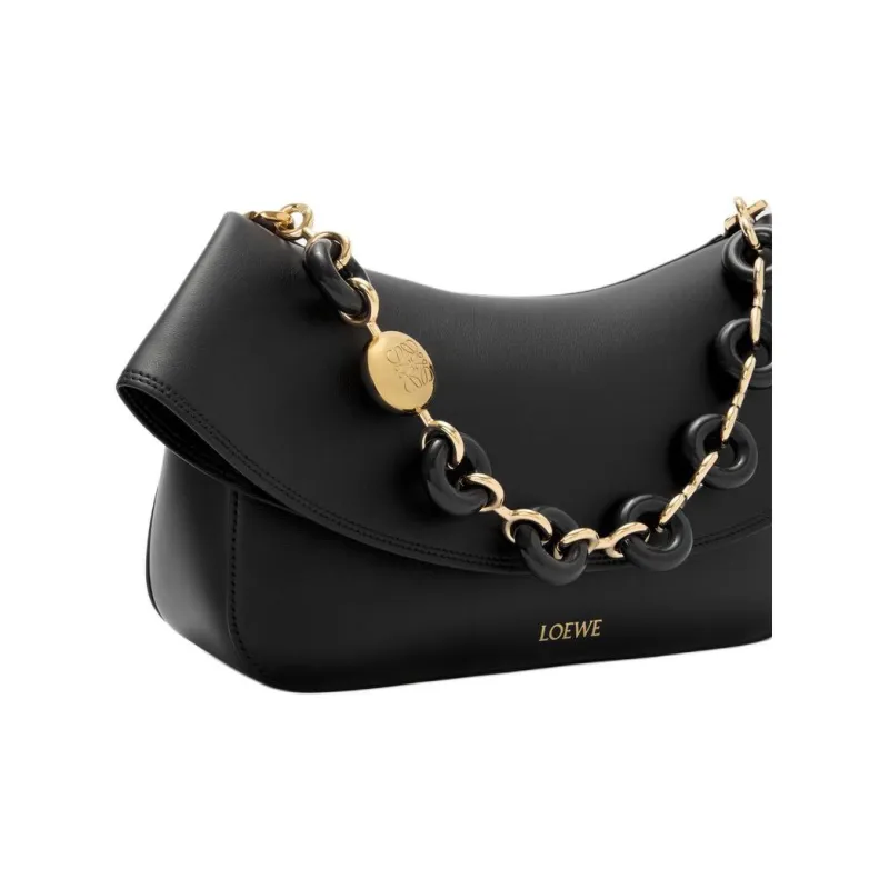 LOEWE Calfskin Crossbody One Shoulder Handbag Medium Size Women's Black-7