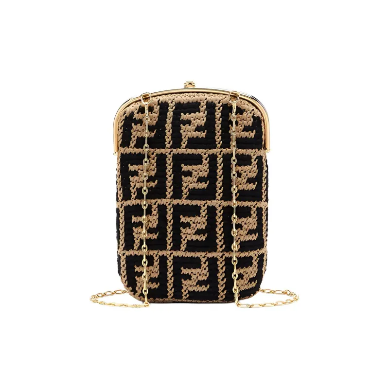 FENDI Baguette Sheepskin Baguette Bag Crossbody Bag Mini Women's Black/Brown-2