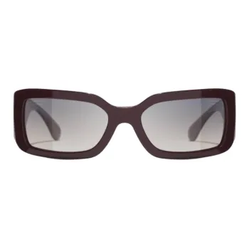 CHANEL Resin Nylon Rectangular Sunglasses Unisex Burgundy
