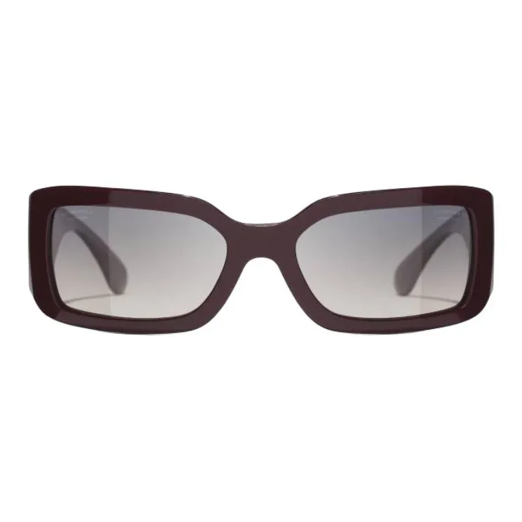 CHANEL Resin Nylon Rectangular Sunglasses Unisex Burgundy-0