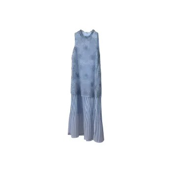 IQC Sleeveless Dresses Women's Blue Mock Two Piece