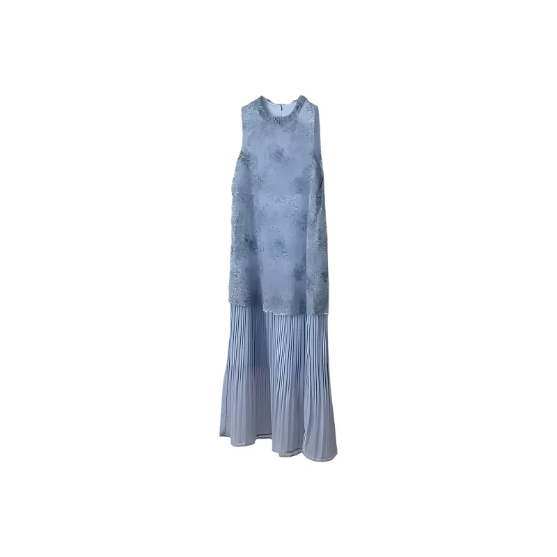 IQC Sleeveless Dresses Women's Blue Mock Two Piece-0