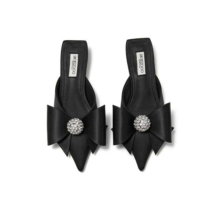 SHOESZOOO Rubber Sole Rhinestone Abrasion Resistant Slip Resistant Closed Toe High Heel Slippers Women's Black-3