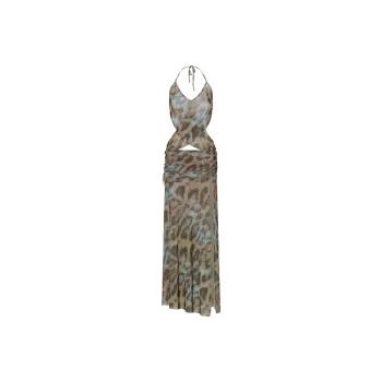 JYOSEI Slip Dresses Women's Blue Brown Leopard Print