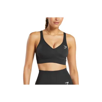 GYMSHARK Vital Seamless V Neck Sports Underwear Women's Black Mud Gray Rock