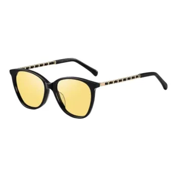 CAPONI Plate And Metal Leather Irregular Shape Sunglasses Unisex Black