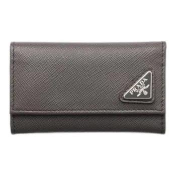 PRADA Saffiano Cow Leather Key Pouch Regular Men's Gray