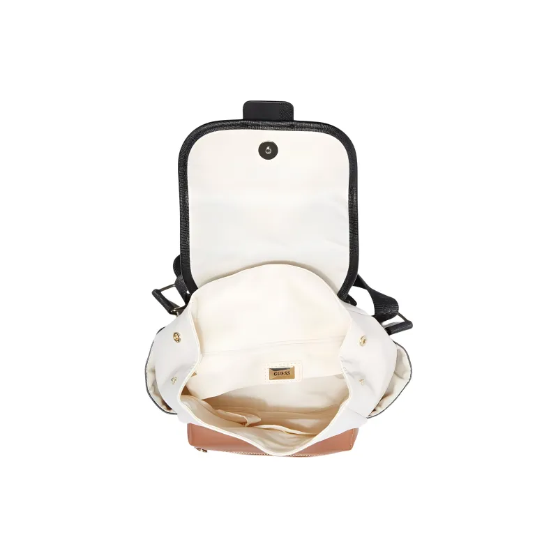 GUESS Artificial Saffiano Leather Backpack Unisex Beige Brown-2