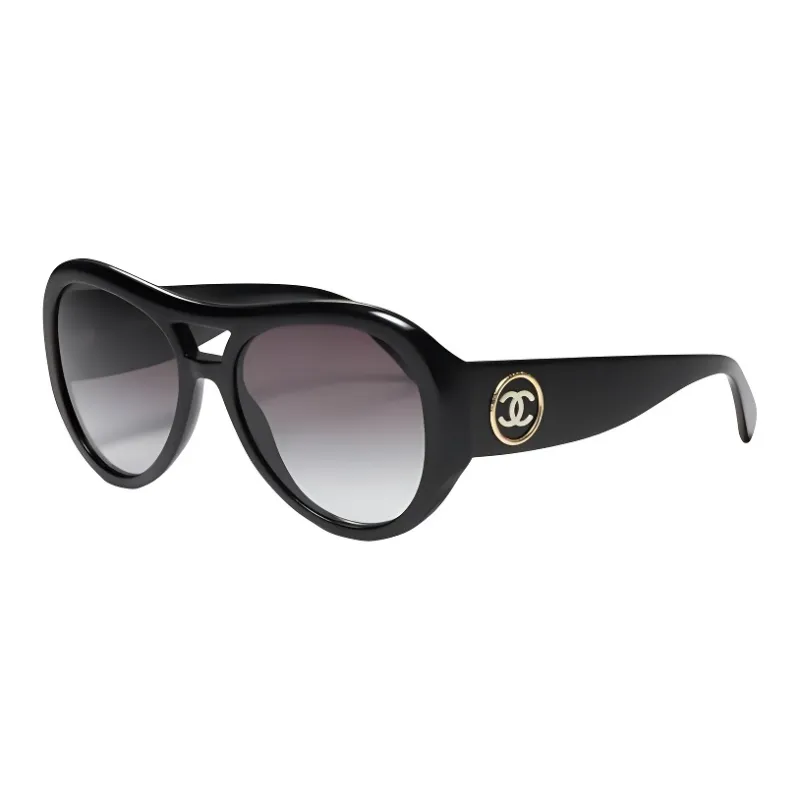 CHANEL Acetate Aviator Sunglasses Women's Black-0