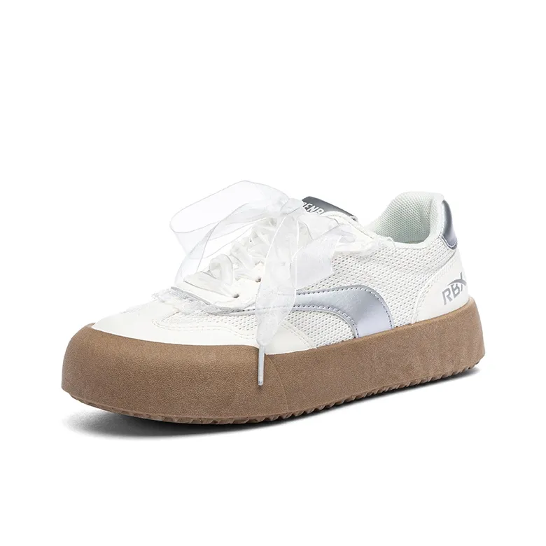 RENBEN Slip Resistant Abrasion Resistant Shock Absorbers Low Top Skateboard Shoes Women's Beige Gray-1