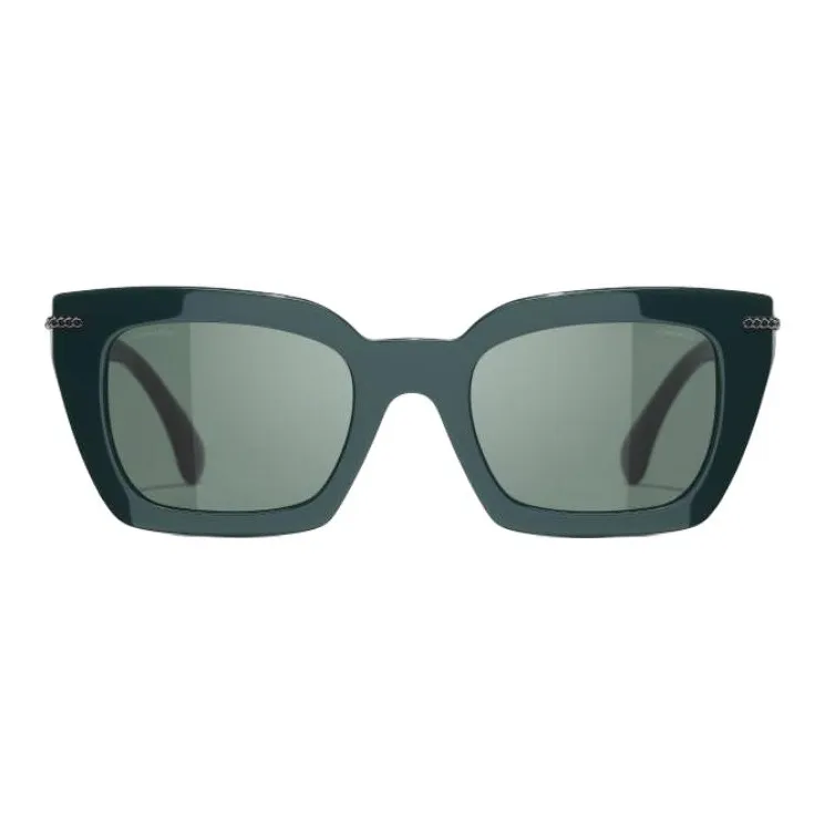 CHANEL Acetate Square Sunglasses Unisex Green-0