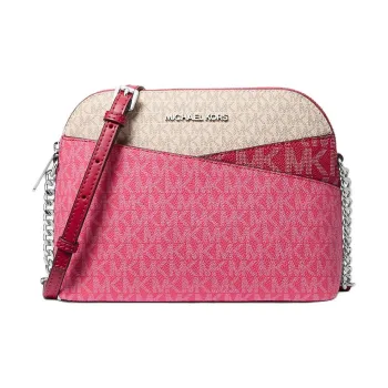 MICHAEL KORS Jet Set Travel Coated Canvas Crossbody Bag, Shoulder Bag Women's Pink & Khaki