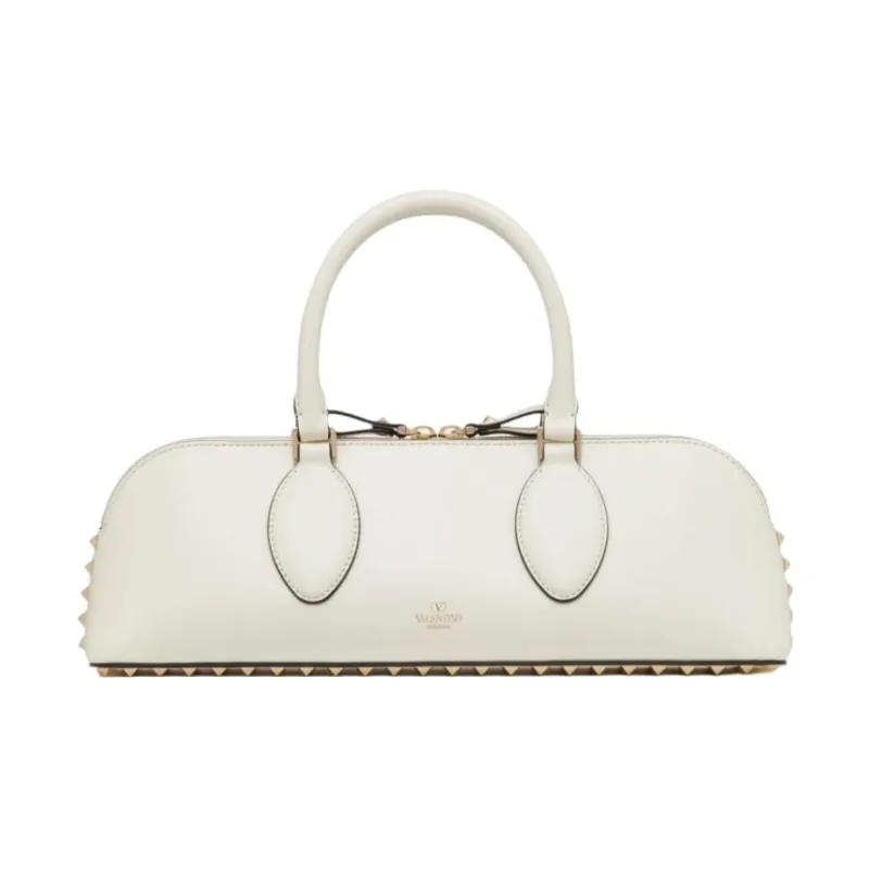 Valentino Rockstud Calfskin One Shoulder Handbag Women's Ecru-2