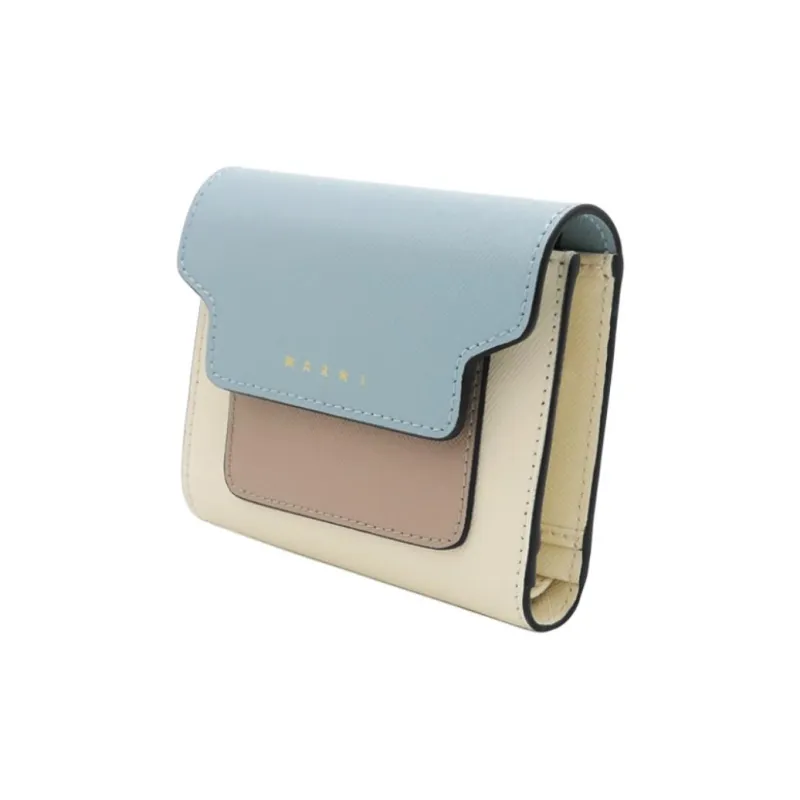 MARNI Saffiano Calfskin Wallet Women's Blue & Beige & Brown-1