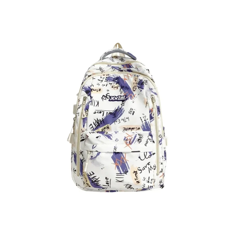 WICKBUEN Composite Cloth Backpack Unisex White/Purple/Green-6