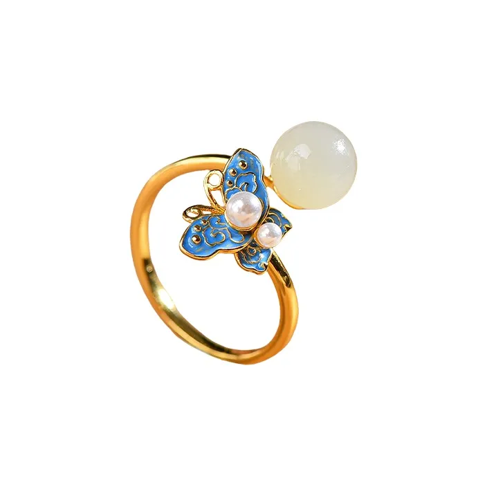 Jade Ink Love Hetian Jade Rings White Jade/Pale Greenish White Jade Women's-0