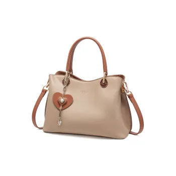 AOKANG Cow Leather Single Compartment Crossbody Handbag Tubas Women's Milk Tea Apricot/Ecru/White & Blue