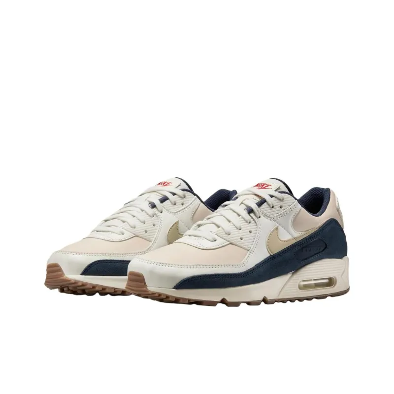 Nike Air Max 90 Anti Slip Wear Resistant Low Top Running Shoes Men's Beige Blue-2