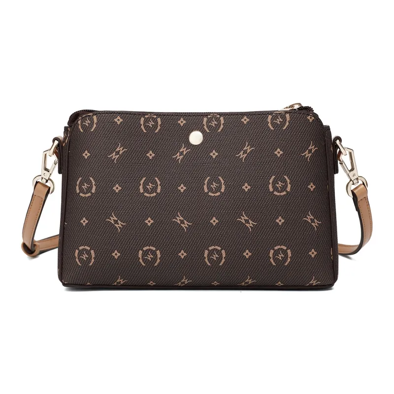 MEXICAN PVC Shoulder Bag, Crossbody Bag Women's Dark Brown/Khaki-3