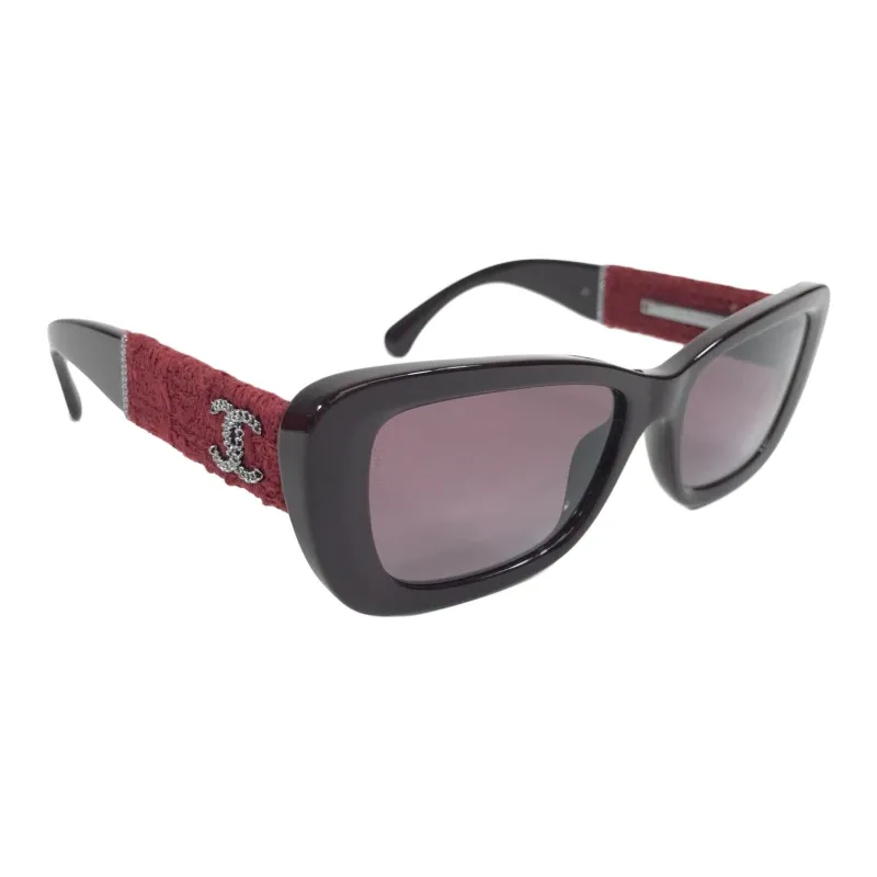 CHANEL Acetate Metal Rectangular Sunglasses Unisex Black-2