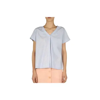 ASPESI Striped V Neck Short Sleeved Top