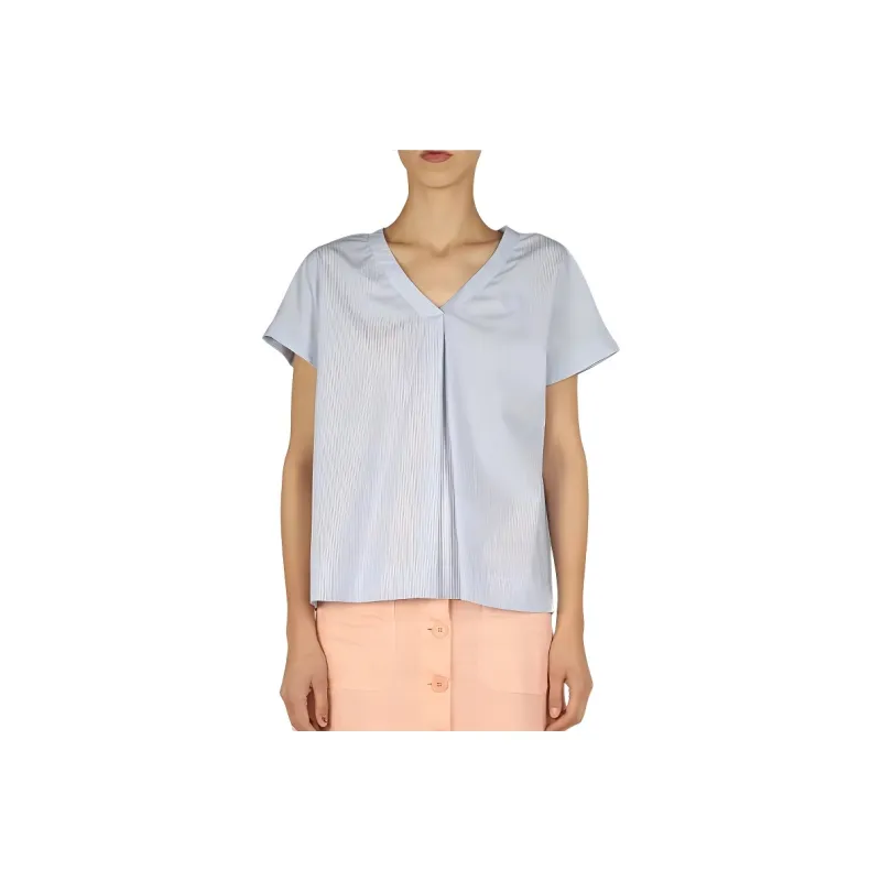 ASPESI Striped V Neck Short Sleeved Top-0