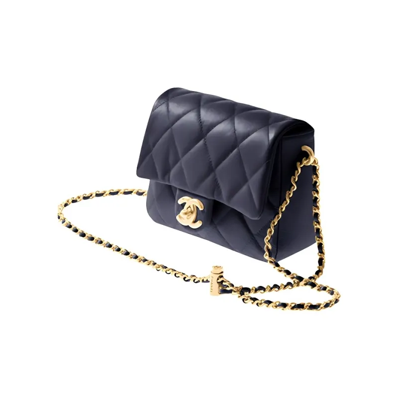 CHANEL 21K Winter Grain Embossed Calfskin Crossbody Bags Women's Pearlescent Black-2