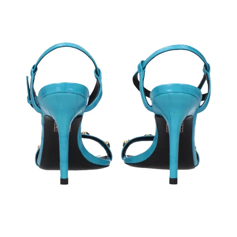 VERSACE One Strap Sandals 10cm Women's Blue-5
