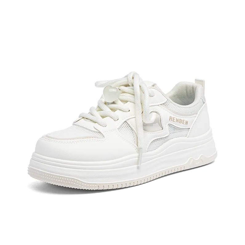 RENBEN Slip Resistant Abrasion Resistant Shock Absorbers Low Top Skateboard Shoes Women's White-1