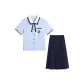 Women's Short-Sleeved+Navy Blue Midi Dress+Bow Tie