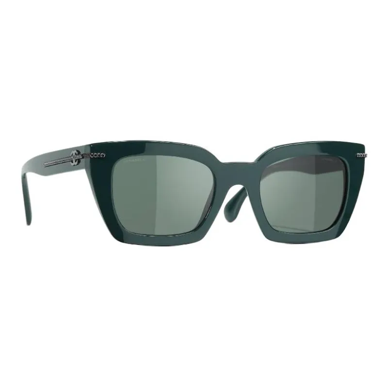 CHANEL Acetate Square Sunglasses Unisex Green-2