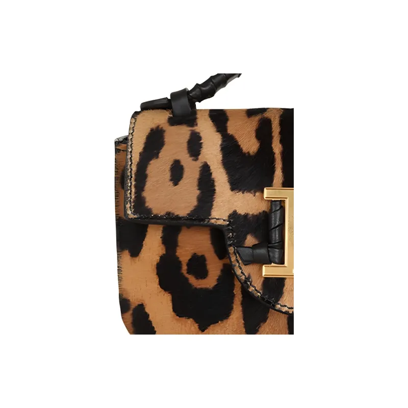 BALMAIN B-BUZZ Lambskin Handbag Shoulder Bag Crossbody Bag Mini Women's Leopard Print-4