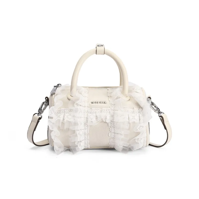 MISS GAIL Synthetic Leather Boston Bag, Shoulder Bag, Crossbody Bag, Handbag Women's Lace White-1