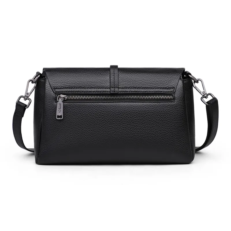 PT'SON Cow Leather Portable Crossbody Bag, Shoulder Bag Regular Women's Black-3