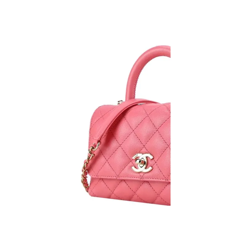 CHANEL Coco Handle Grain Calfskin Handbag, Shoulder Bag, Crossbody Bag Mini Women's Pink-3
