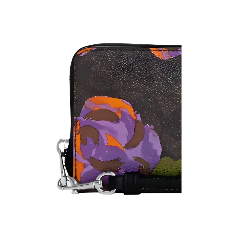 COACH Zip Around Canvas With Leather Clutch Coin Purse Wallet Small Size Women's Dark Brown-4