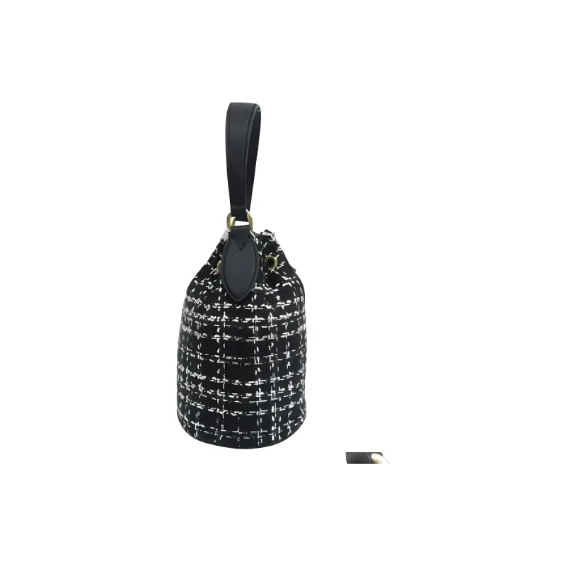 Furla Tweed With Leather Bucket Bag Handbag Mini Women's Black-2