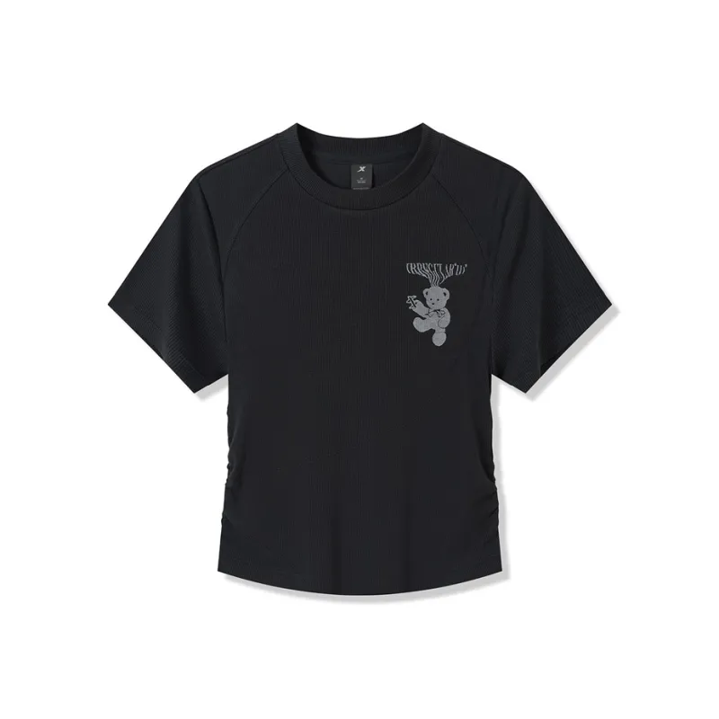 XTEP Fan Chengcheng Personally Designed Collection Drop Shoulder Sleeve T Shirt Women's Jet Black-0