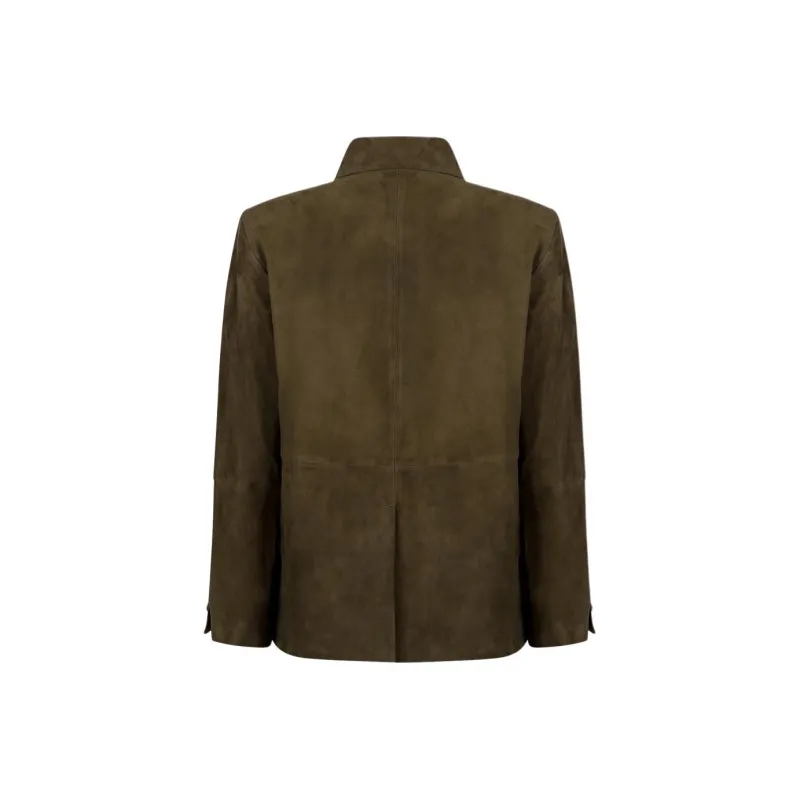 VINCE Leather Jacket Women's Brown Green-1