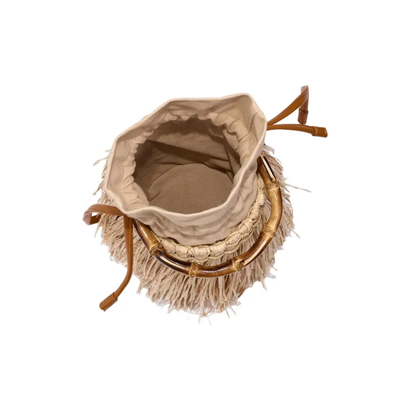 SIMON MILLER Raffia Bucket Bag, One Shoulder Handbag Women's Light Beige-2